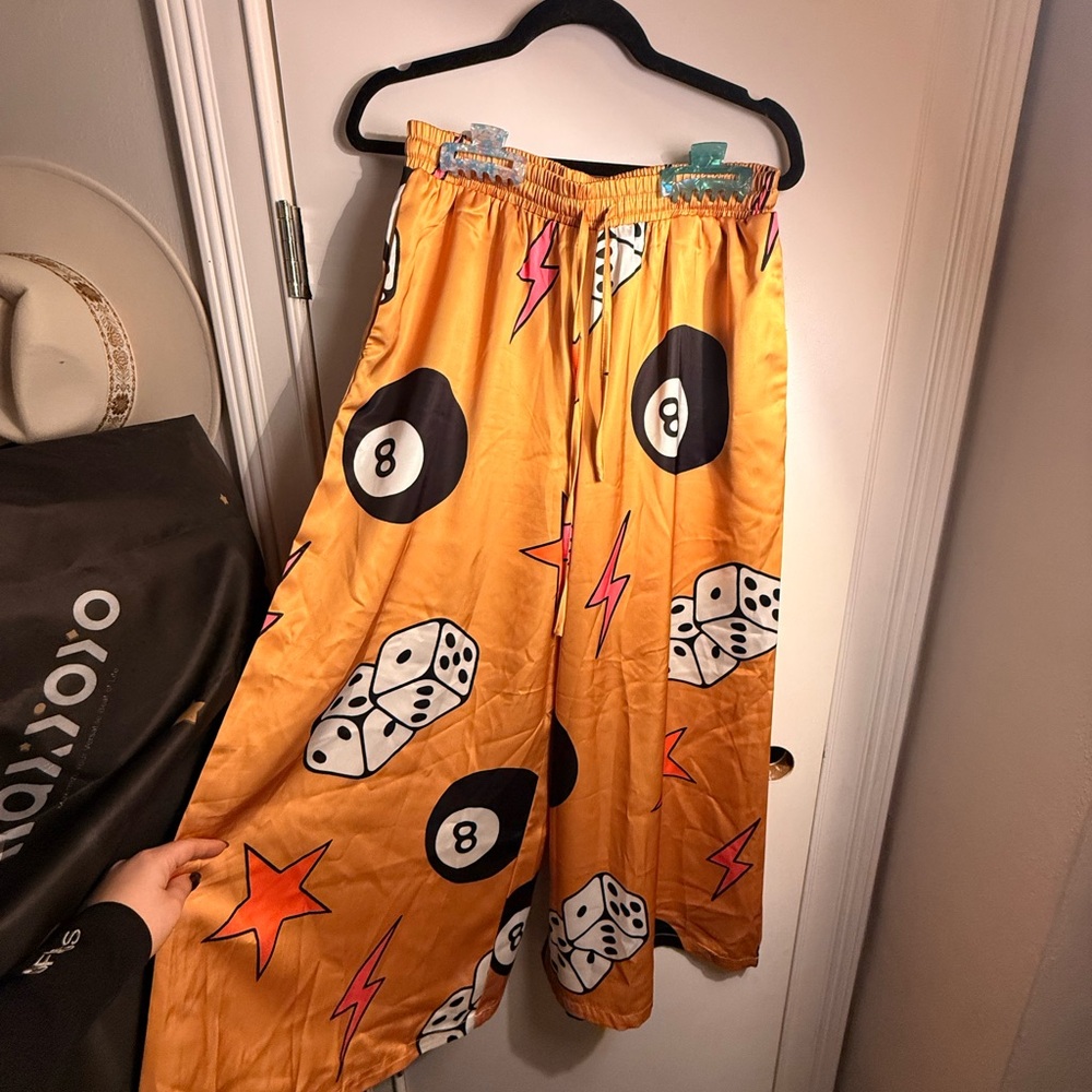 Emy Ave eightball satin wide leg pants